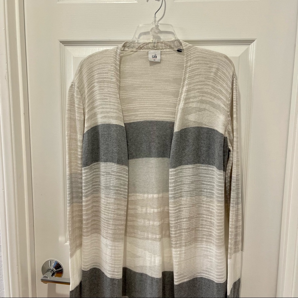 Cabi Nantucket Gray/Cream Long Duster Cardigan Size S - Picture 7 of 10